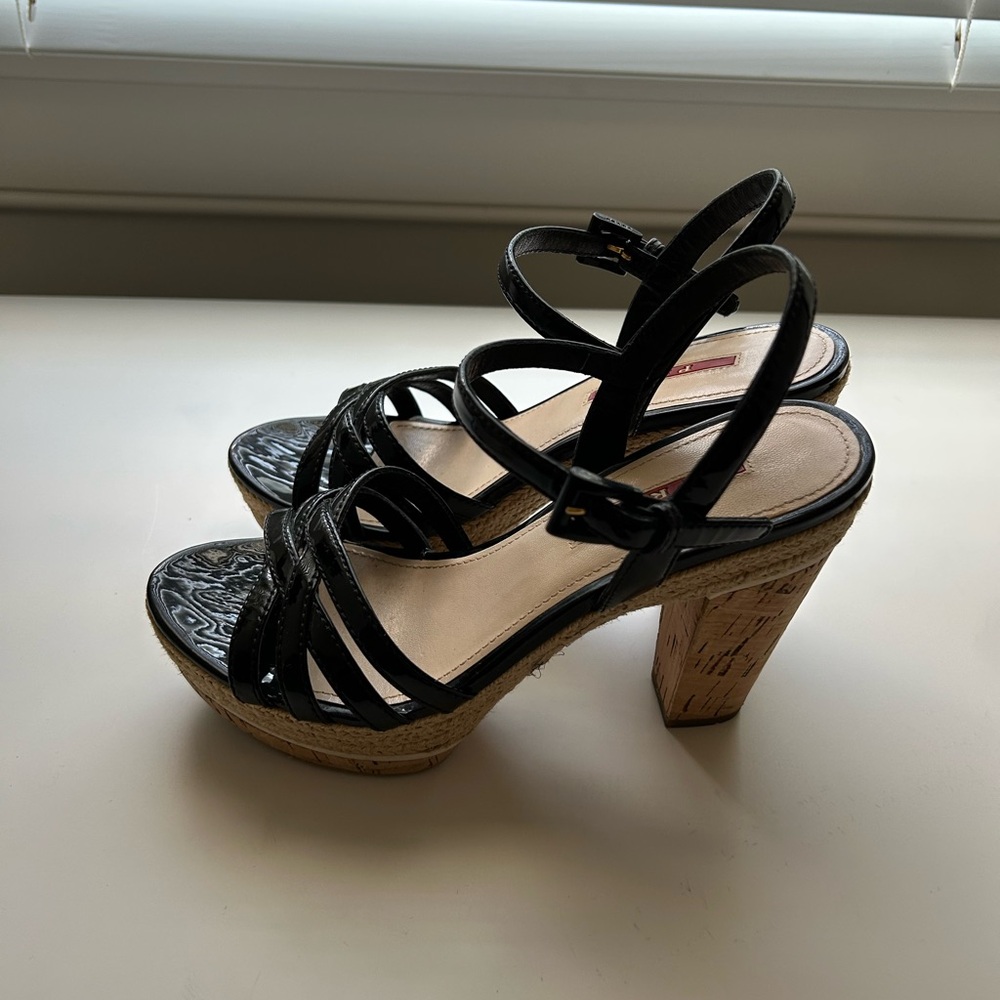 Prada Black Strappy Cork Platform Sandal - Picture 2 of 9